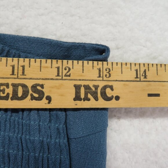 ANRABESS Romper Womens Small Blue One Shoulder Linen Blend Smocked Pleated New - Picture 9 of 11